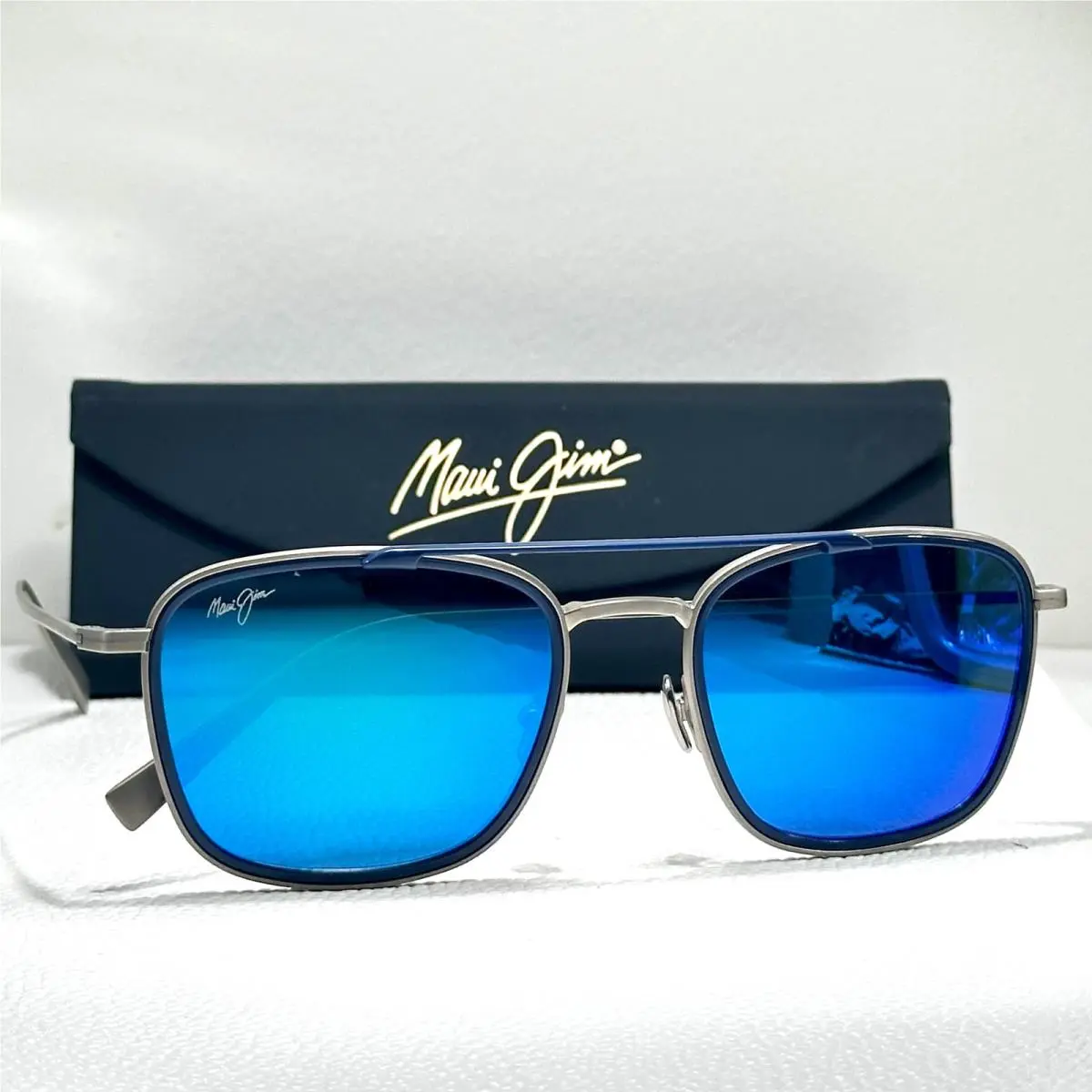 Maui Jim Following Seas MJ 555-17M Silver Blue Hawaii Polarized Sunglasses