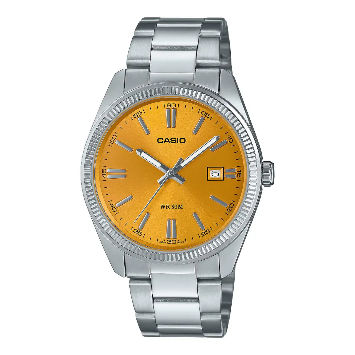 Casio MTP1302PD-9A Men`s Vintage Yellow Dial Stainless Steel Watch - Silver, Dial: Yellow, Band: Silver