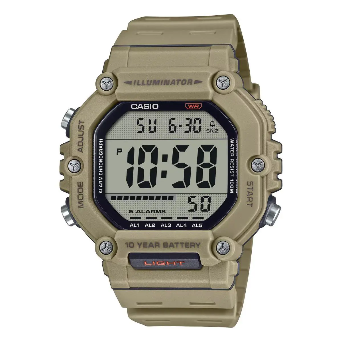 Casio Unisex Watch Dual Time Grey Digital Dial Khaki Resin Strap AE-1600H-5AVCF