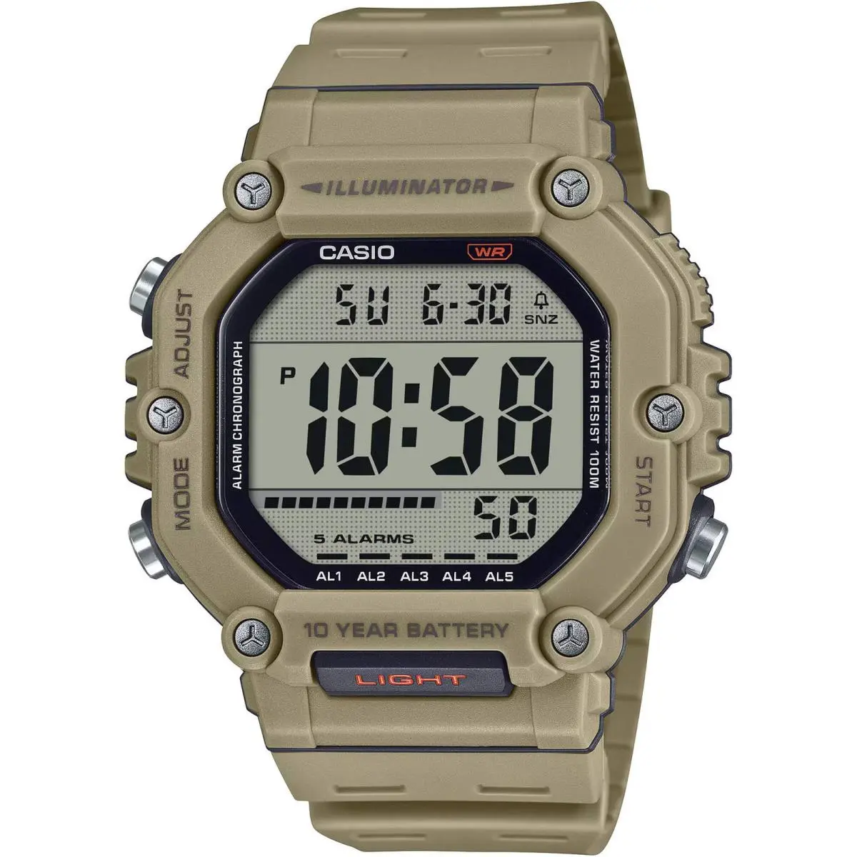 Unisex Watch Dual Time Grey Digital Dial Khaki Resin Strap AE-1600H-5AVCF by Casio