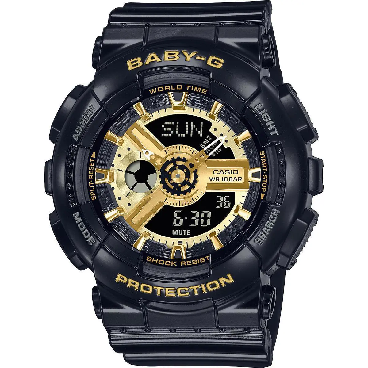 Casio Baby-g Shock XL BA110X-1A Black Gold Analog Digital Ladies Watch