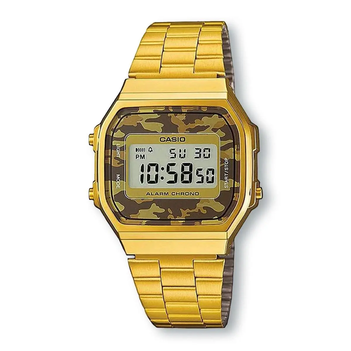 Casio A168WEGC-5E Digital Electro Luminescence Watch Gold Brown Camouflage