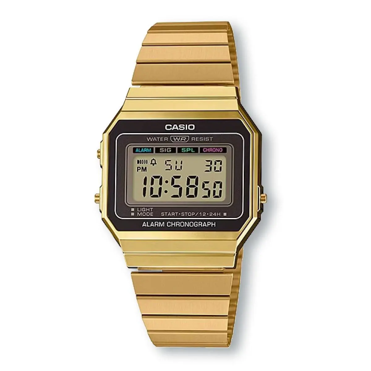 Casio A700WG-9ADF Vintage Digital Super Slim Chronograph Watch Gold