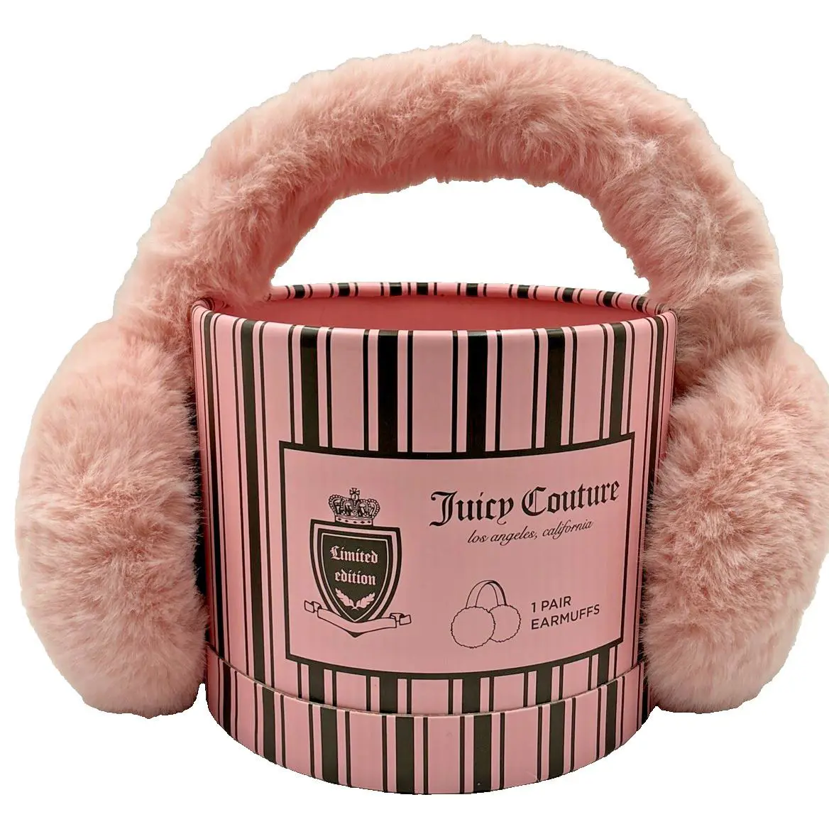 Juicy Couture Pink Earmuffs with Cute Stripped Box Y2k Limited Edition