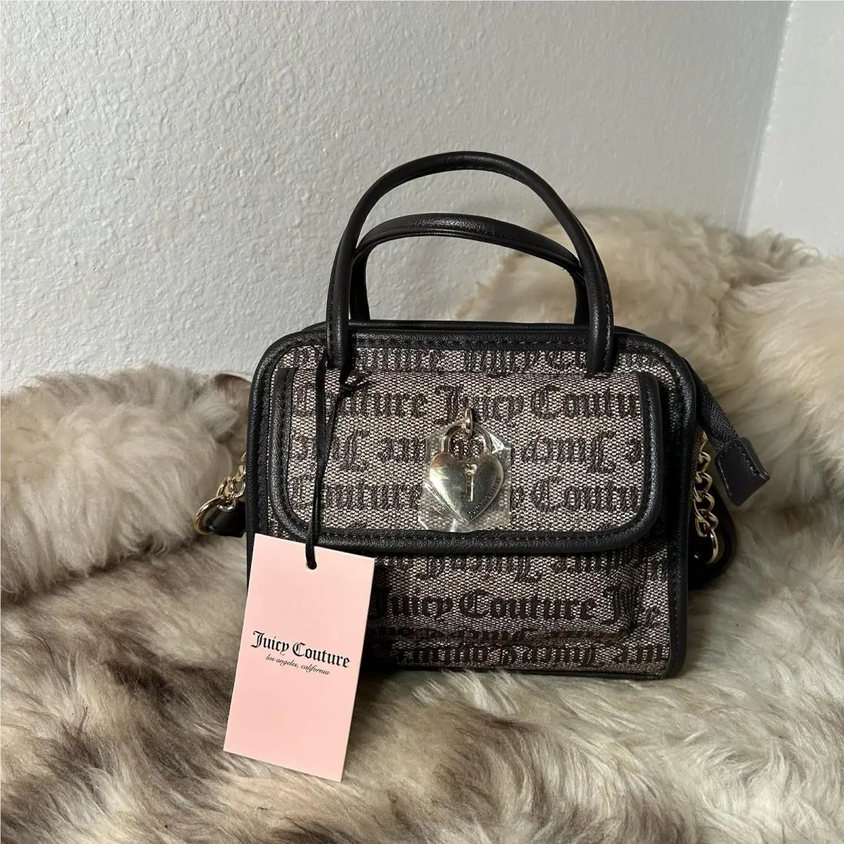 Juicy Couture Sugar Cube Satchel Crossbody - Dark Brown/taupe
