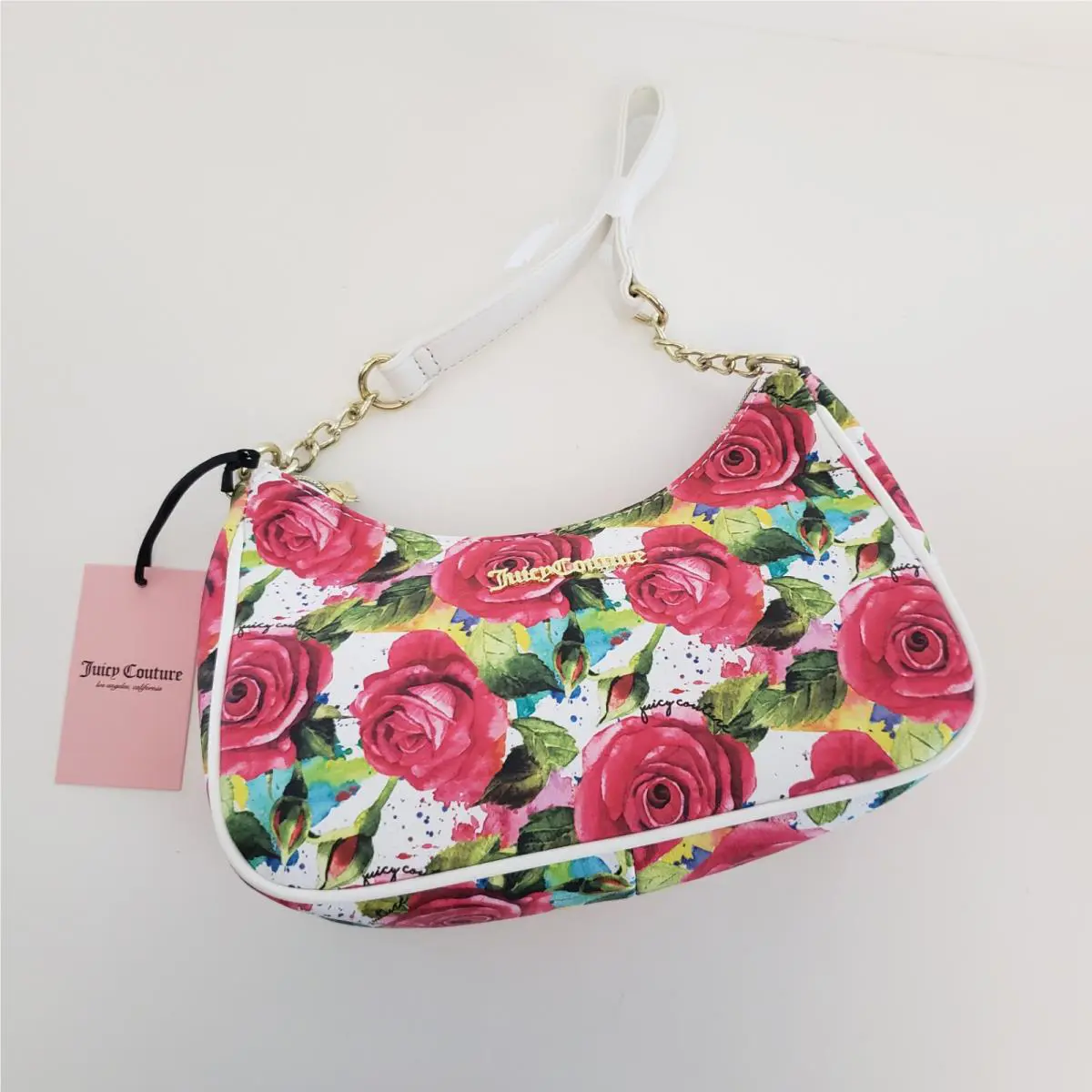 Juicy Couture White Multi Rose Shoulder Bag Purse