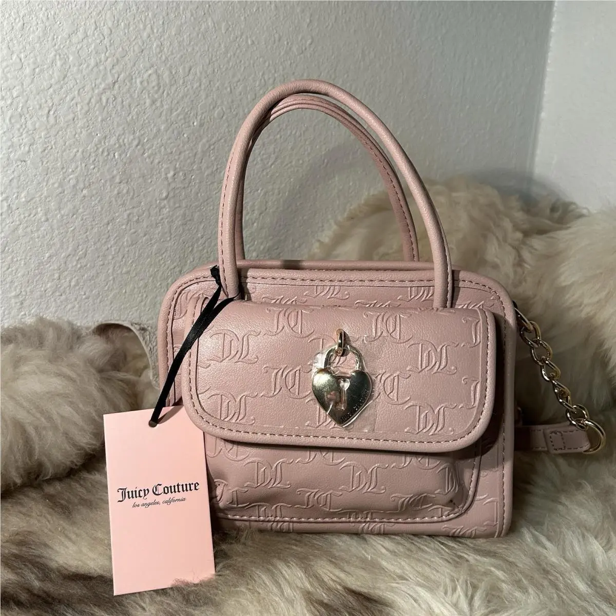 Juicy Couture Sugar Cube Embossed Satchel / Crossbody- Beautiful Dusty Blush