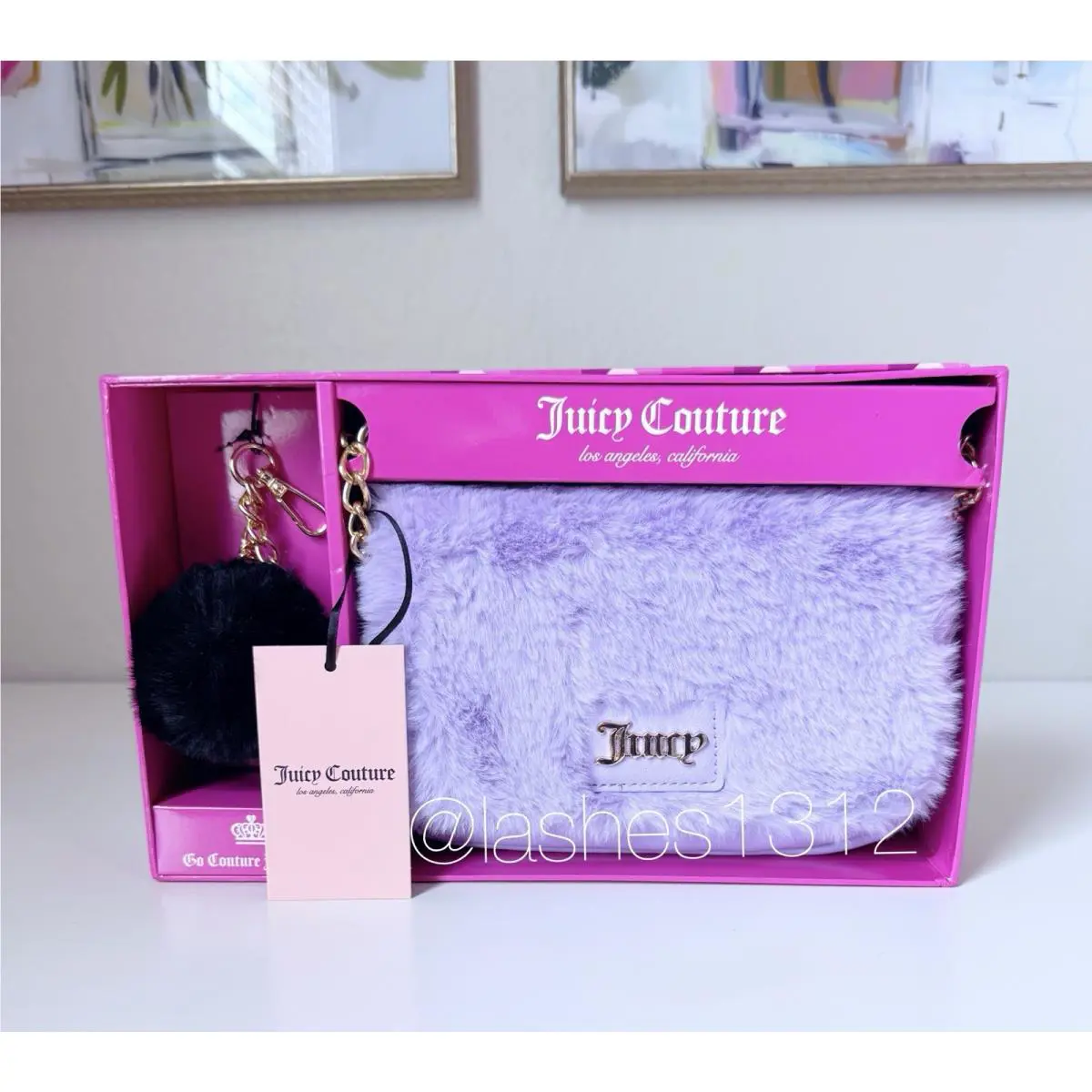 Juicy Couture Bag Furry Flap Crossbody Keychain Set - Purple