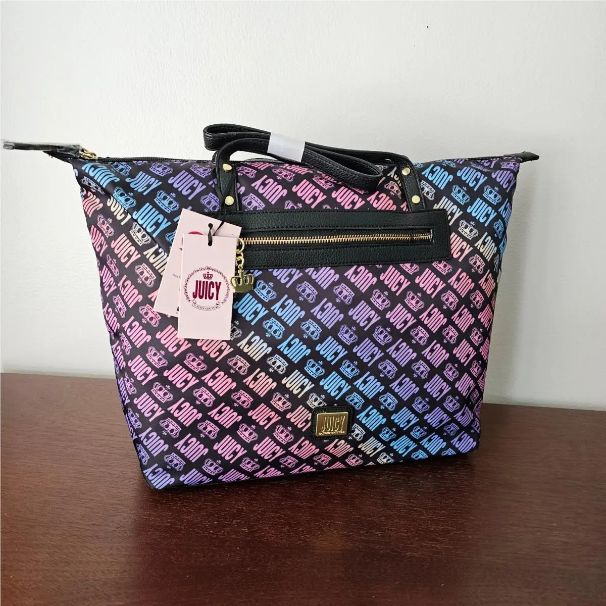 Rainbow Black Multi Logo Good Sport Tote Bag Eco Recycled by Juicy Couture