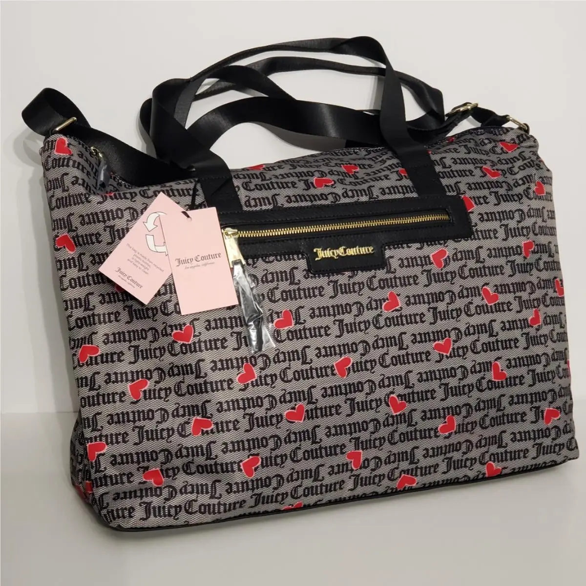 Juicy Couture Black Hearts 18 Weekender Duffle Bag Travel