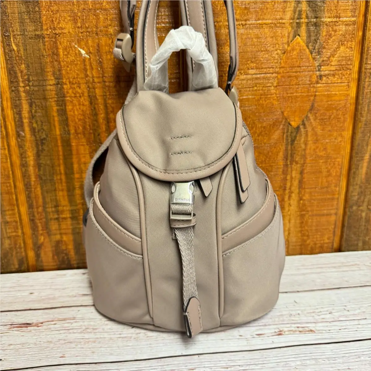 Calvin Klein Shay Nylon Front Buckle Zip Around Mini Backpack - Cocoa