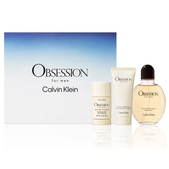 Obsession by Calvin Klein For Men 3 pc Gift Set 4.2 oz Edt + Body Wash Deodorant