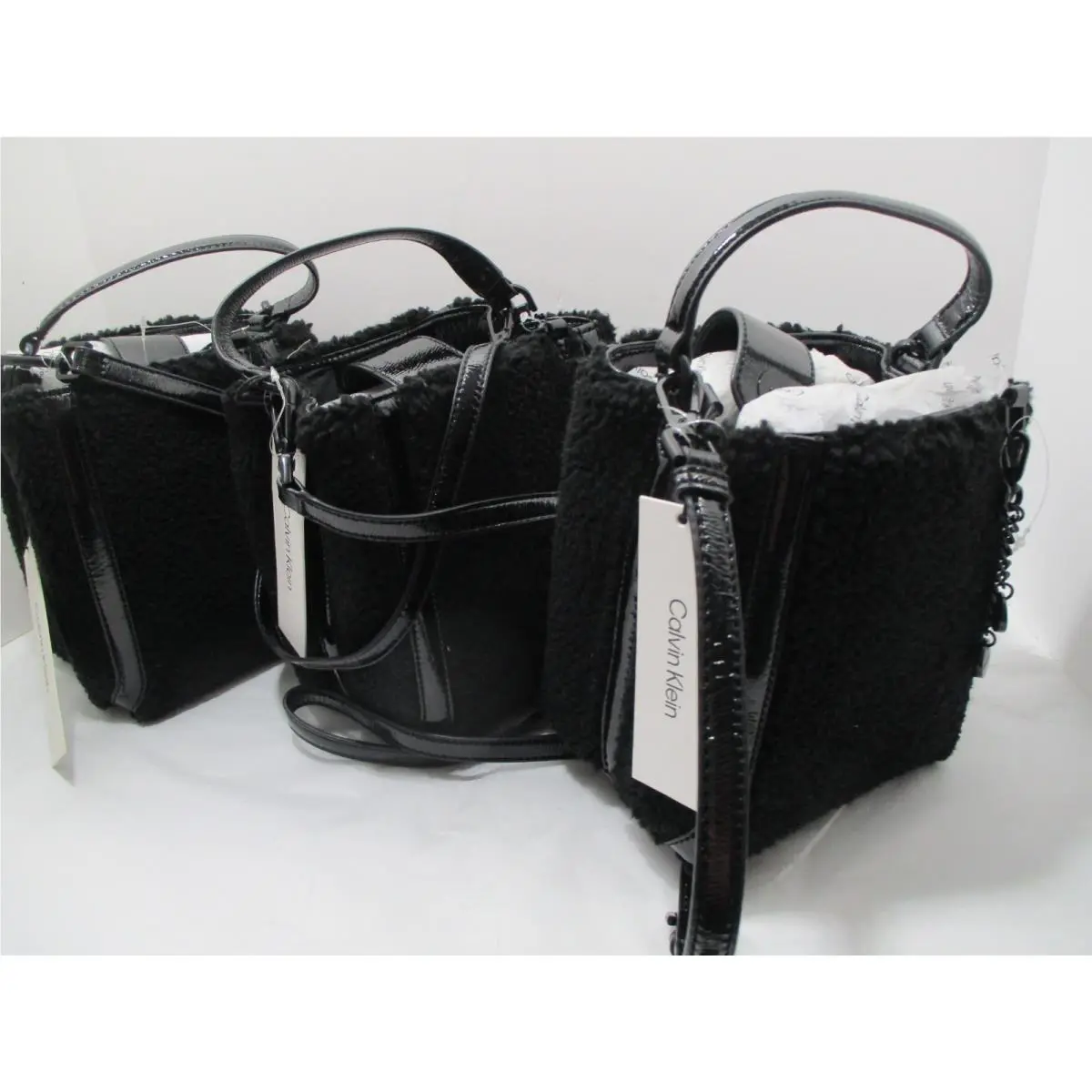 Wholesale Lot of 3 Designer Calvin Klein Bucket Tote Crossbody Sherpa Patent