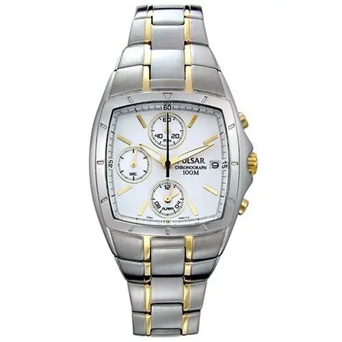Pulsar Men`s PF3272 Alarm Chronograph Watch Two Tone White Dial