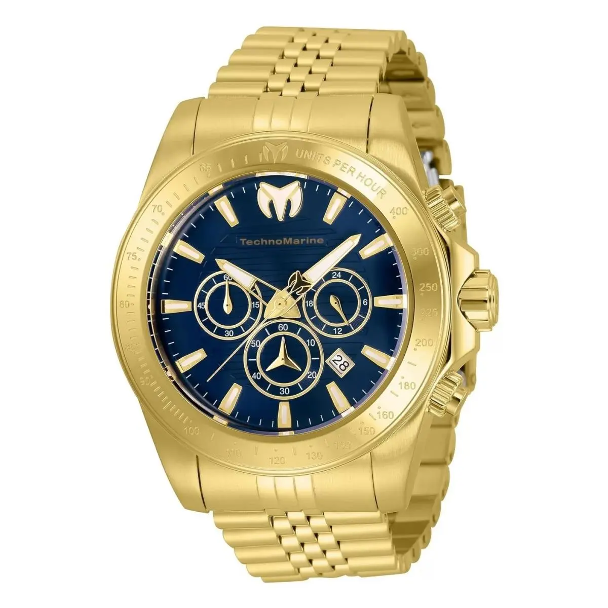 Technomarine TM-220149 Quartz Watch Silver Dial Leather 47mm Men - Dial: Silver, Band: Blue