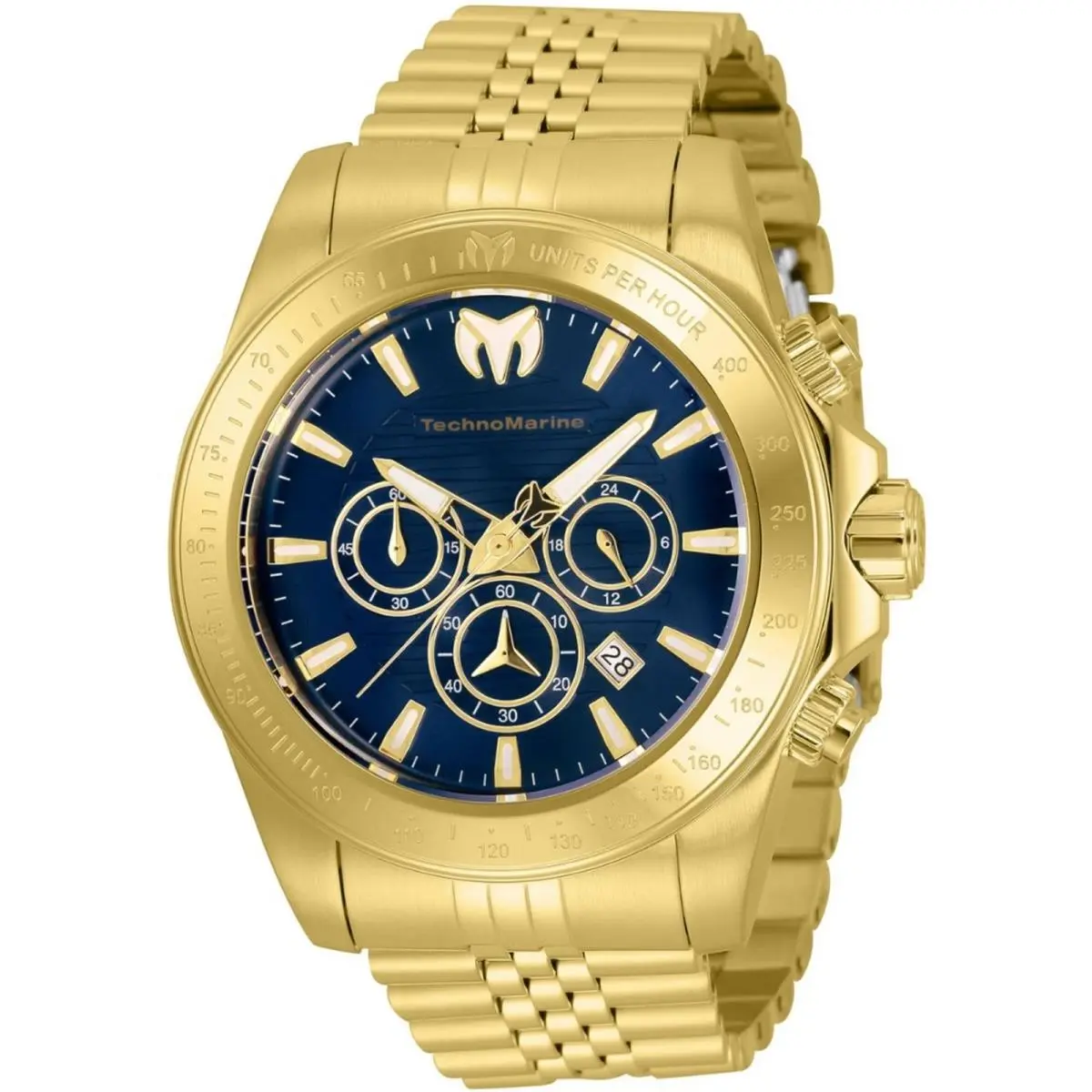Technomarine Men`s Watch Manta Grand Chronograph Yellow Gold Bracelet TM-220149 - Dial: Blue, Band: Yellow