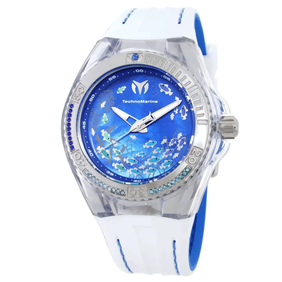 Technomarine Cruise Quartz Blue Dial Ladies Watch TM-125007 - Dial: Blue, Band: White, Blue, Bezel: Silver-tone