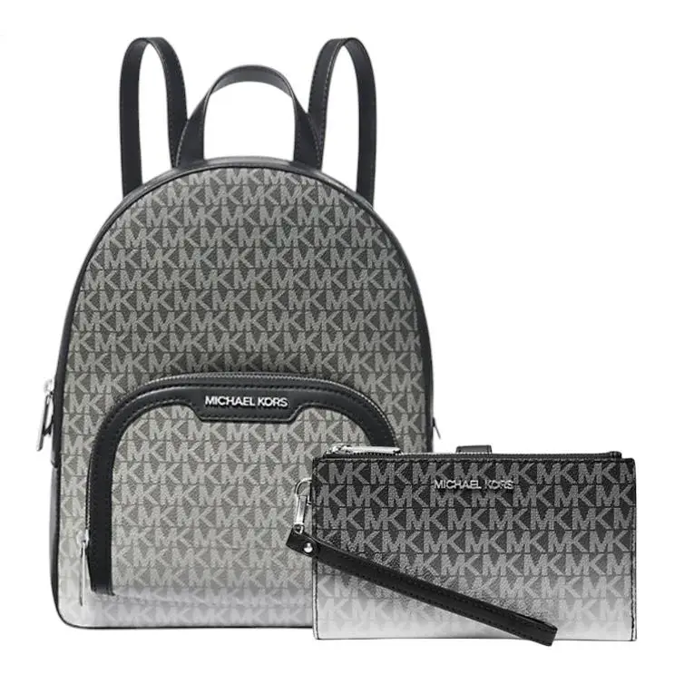 Michael Kors Jaycee Medium Ombré Logo Backpack + Large Ombré Wristlet - Black, Exterior: Black