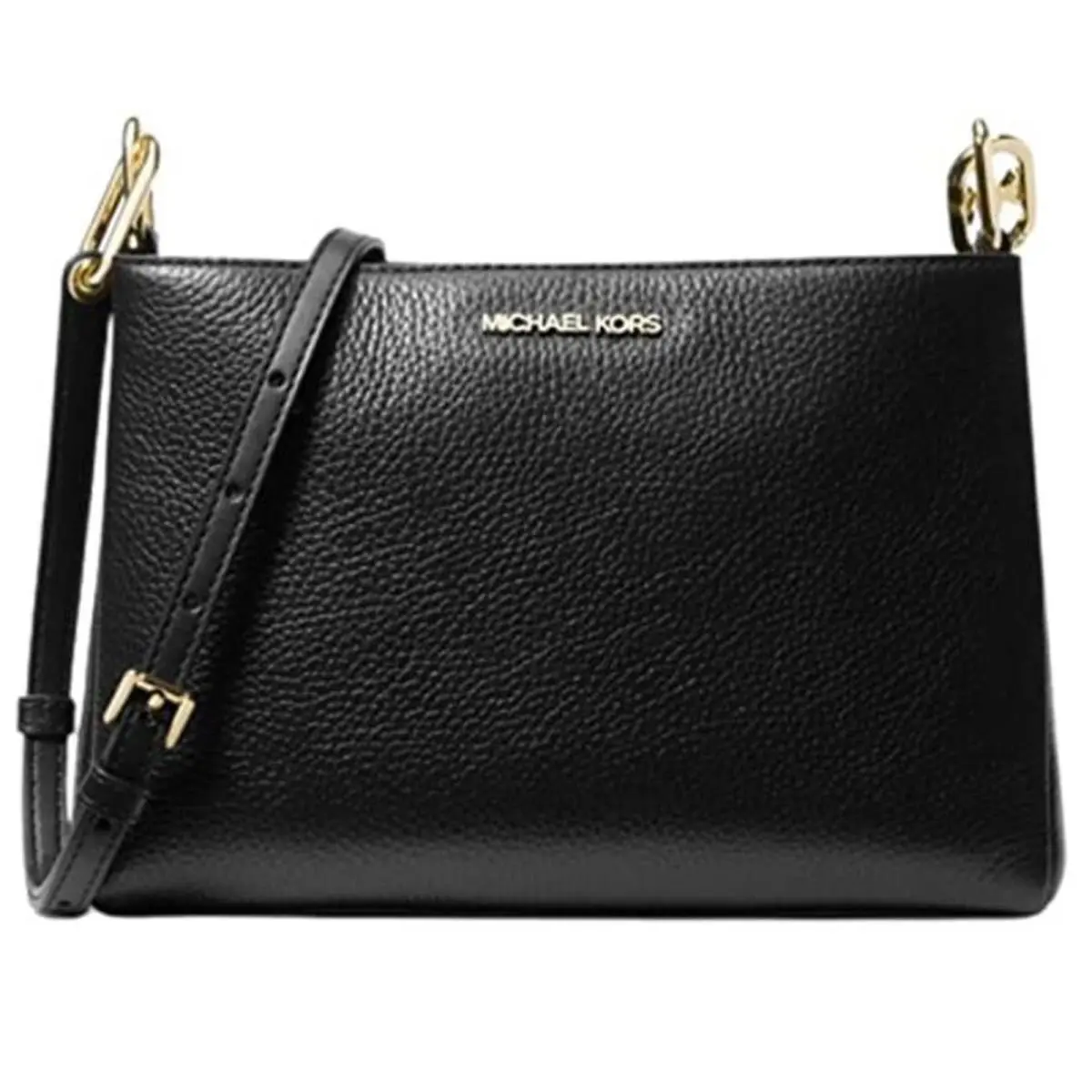 Trisha Leather Medium Triple Compartment Crossbody Black by Michael Kors