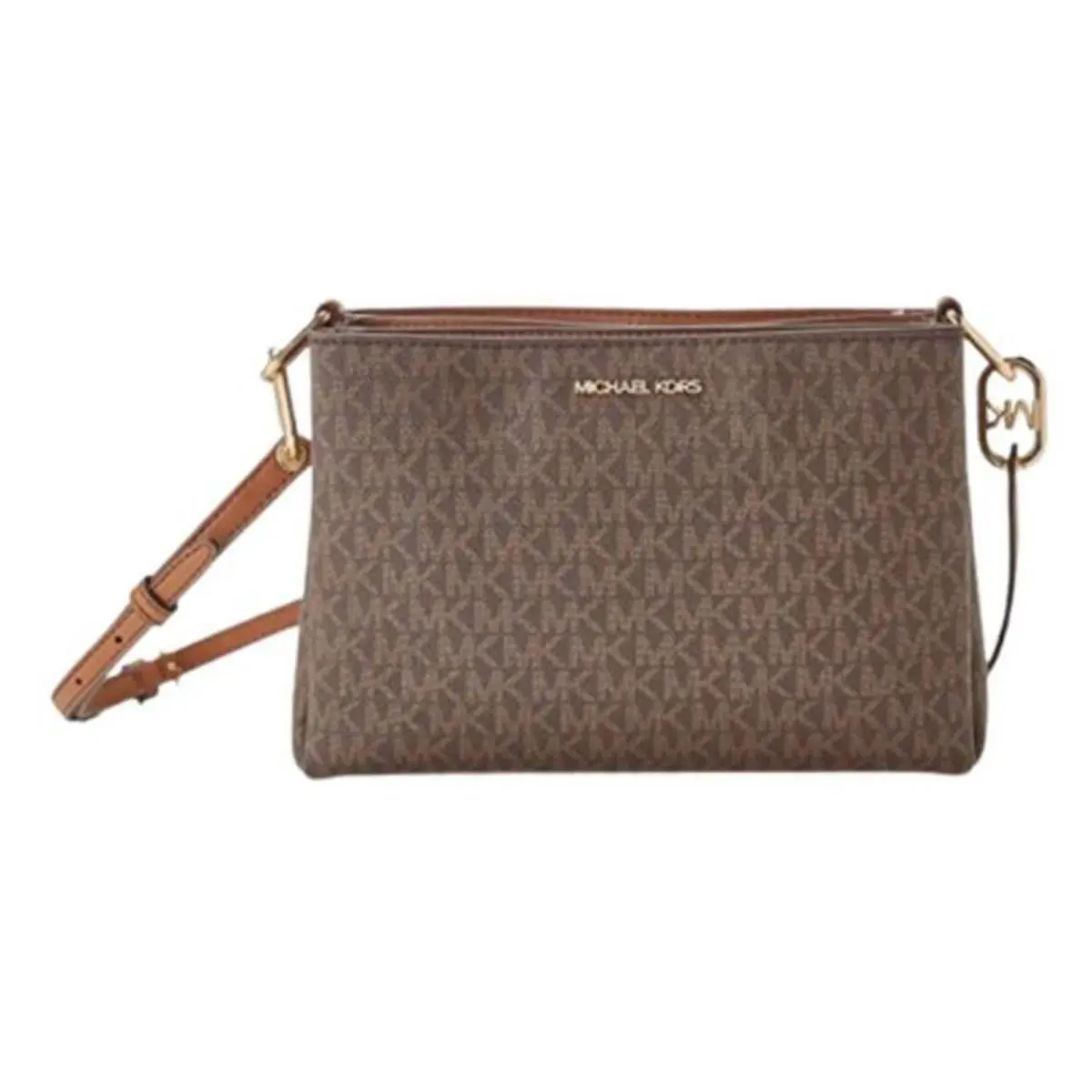 Trisha Leather Medium Triple Compartment Crossbody Brown by Michael Kors
