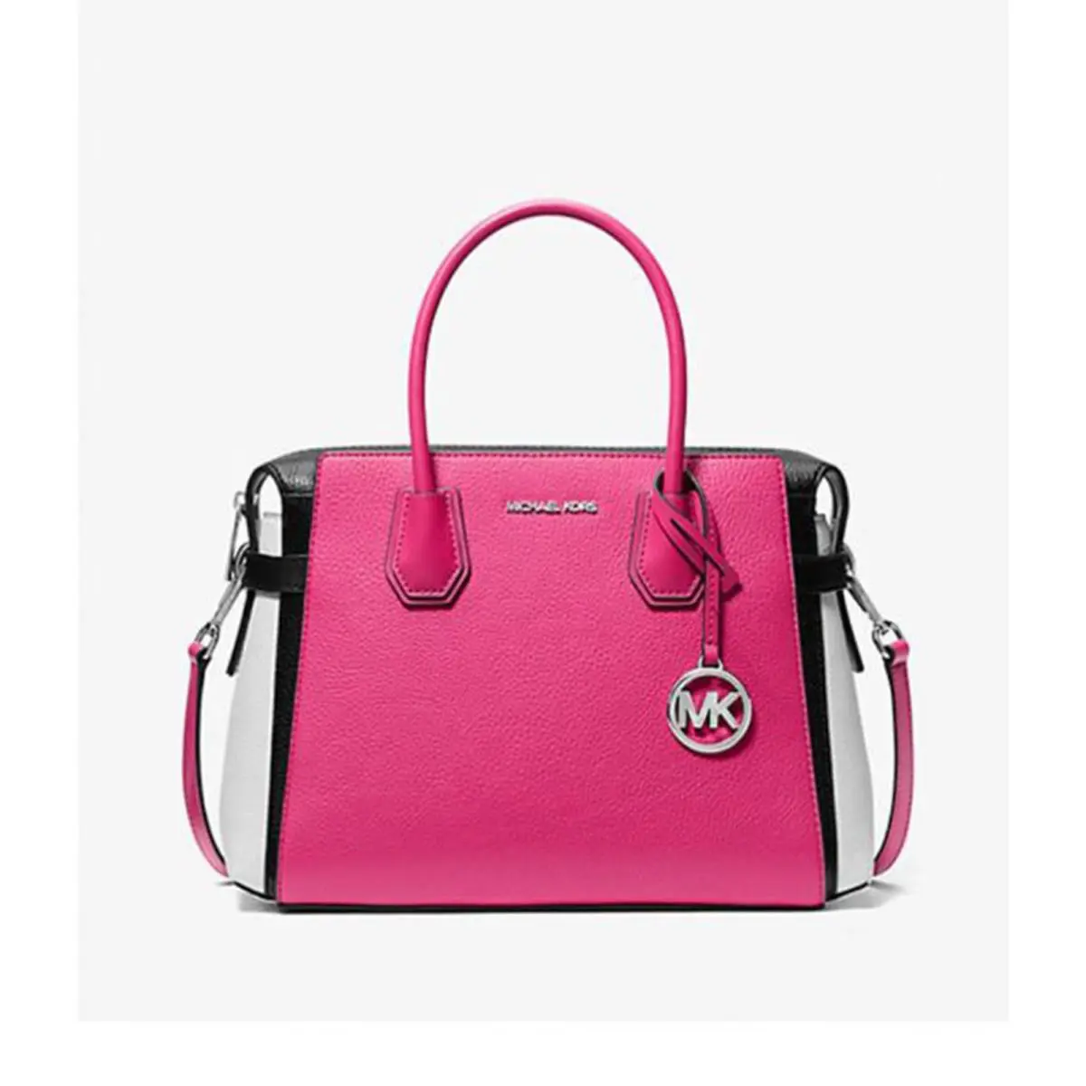 Michael Kors Women`s Mercer Medium Color-block Belted Leather Satchel - DragonFruit, Exterior: Multicolor