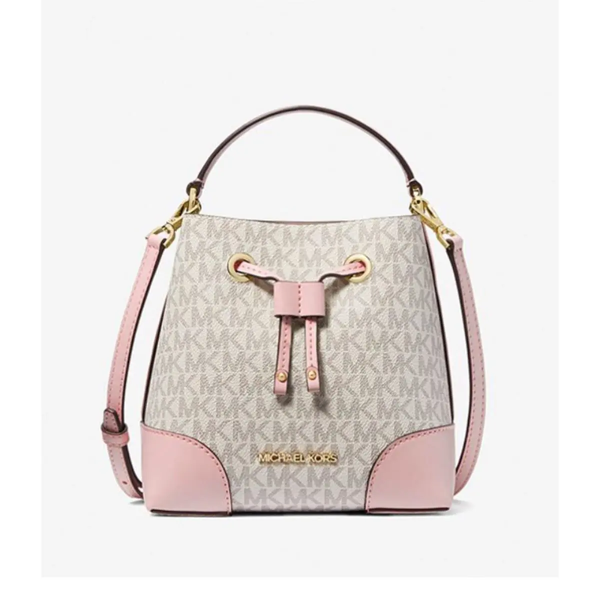 Michael Kors Womens Mercer Small Logo Bucket Bag - Powder Blush Multi, Exterior: Baltic Blue