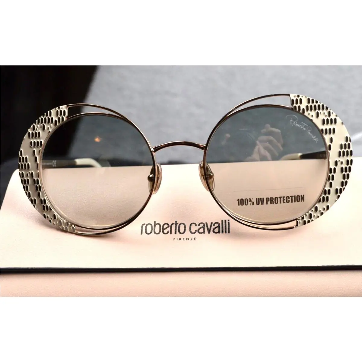 Roberto Cavalli RC 1126 32Q Gold Cream Round Metal Sunglasses Frame 53-21-140