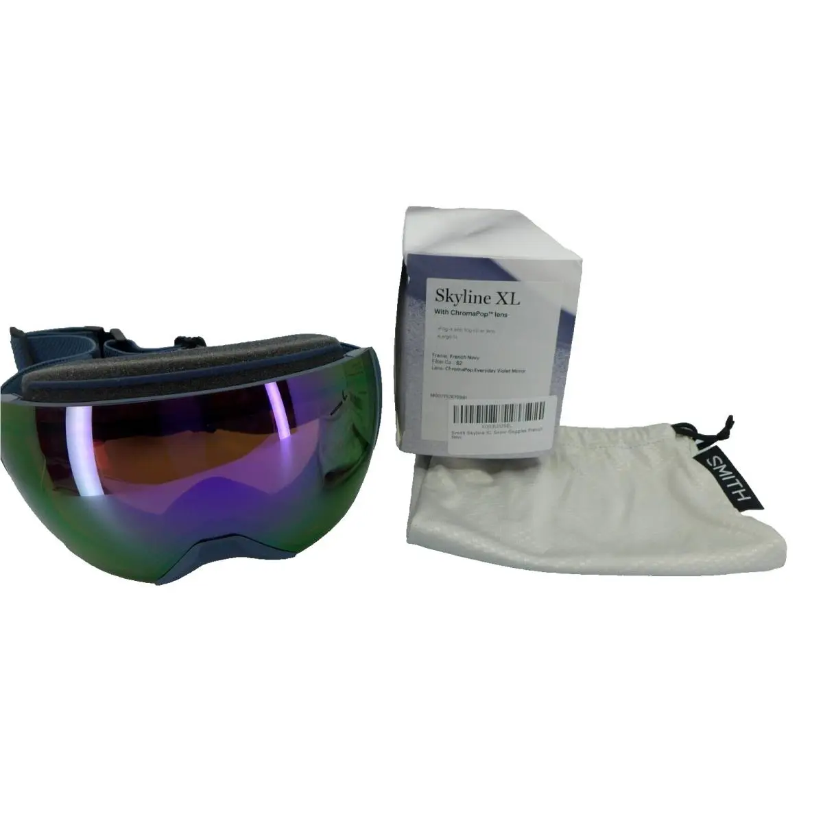 Smith Skyline XL French Navy Violet Mirror Ski Goggles Lge Fit Chromapop