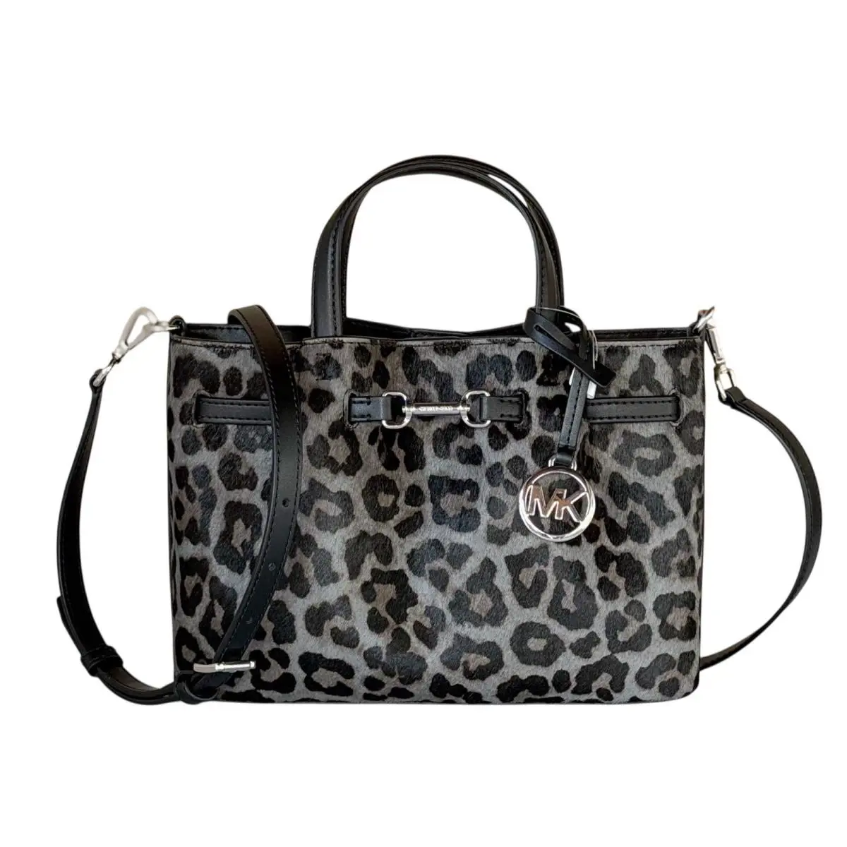 Michael Kors Carson Small Satchel Shoulder Bag Exotic Grey Black Multi Hair Calf