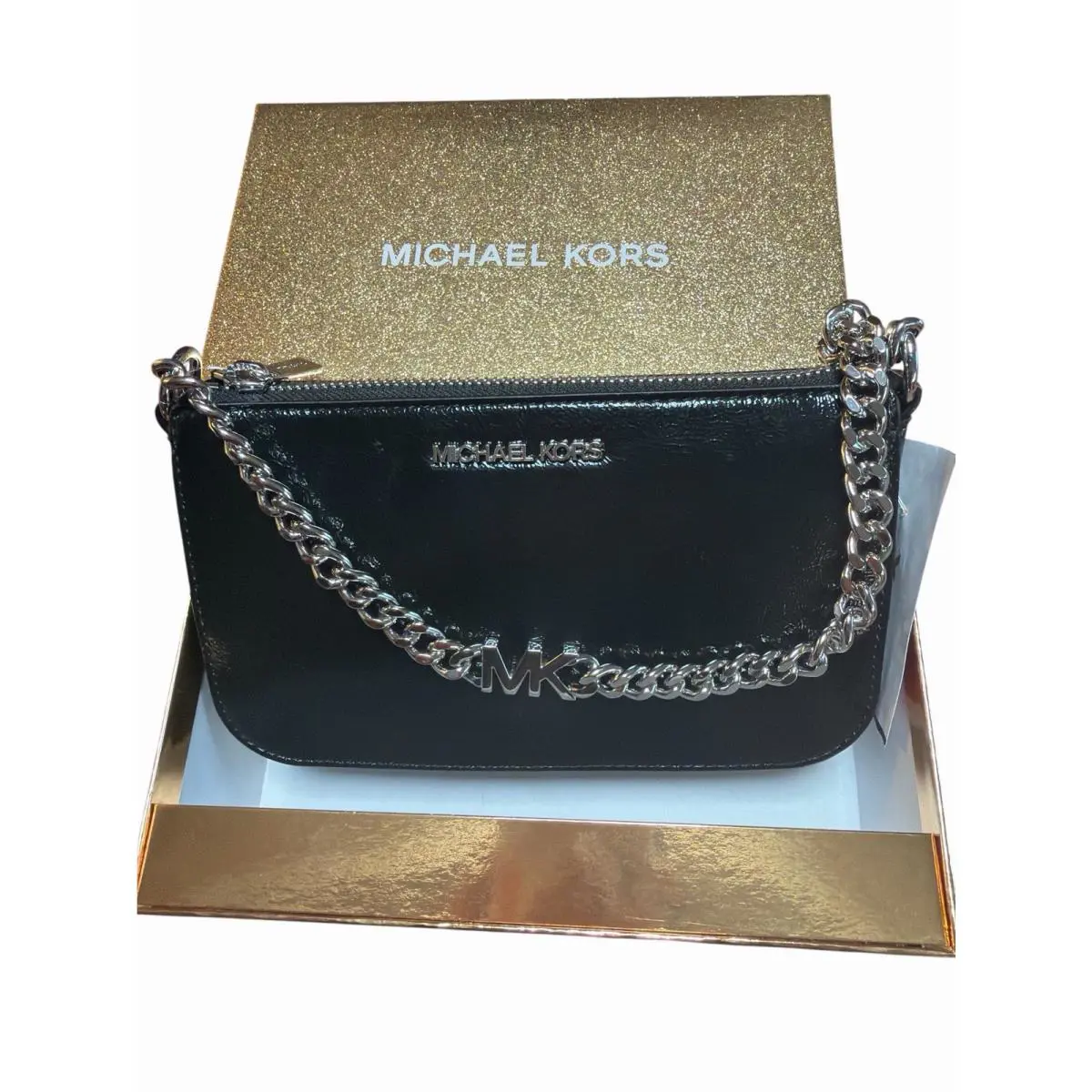 Kors Jet Set SM Chain Pouchette 38F5SJ6C5Y Black Patent