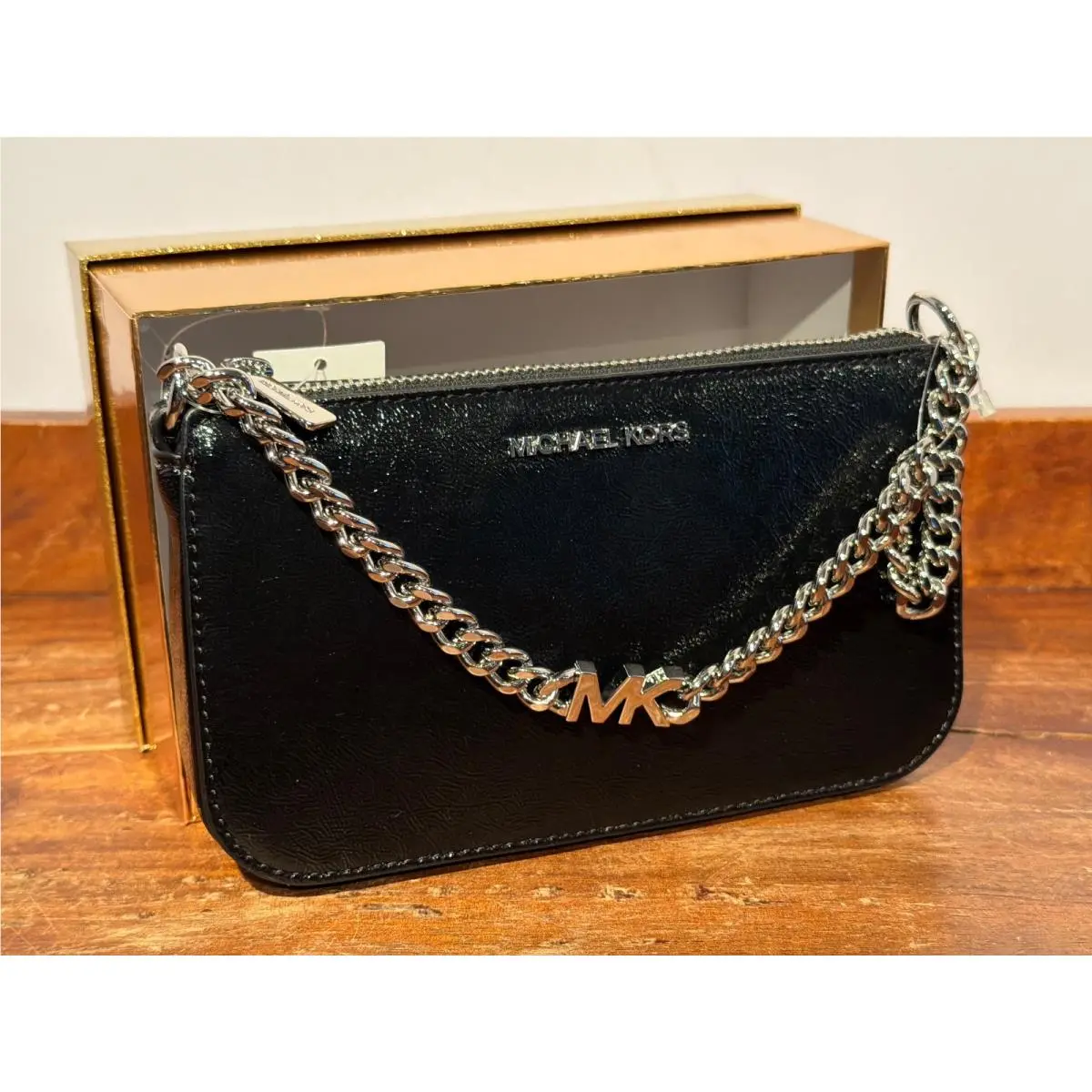 Kors Jet Set SM Chain Pouchette 38F5SJ6C5Y Black Patent