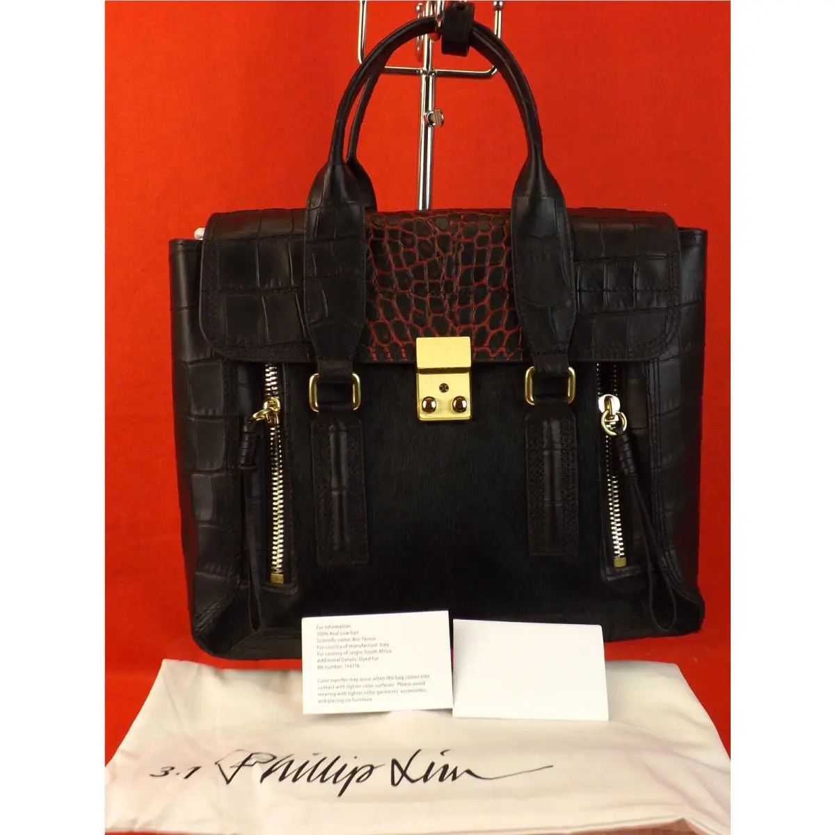 3.1  Pashli Croc Print Black Leather Pony Hair Cross Body Bag by Phillip Lim