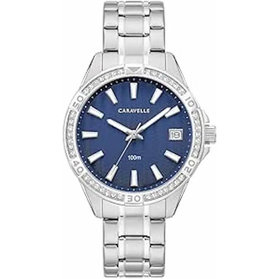 Caravelle By Bulova Aqualuxx Women`s Blue Dial Crystal Quartz Watch 43M122