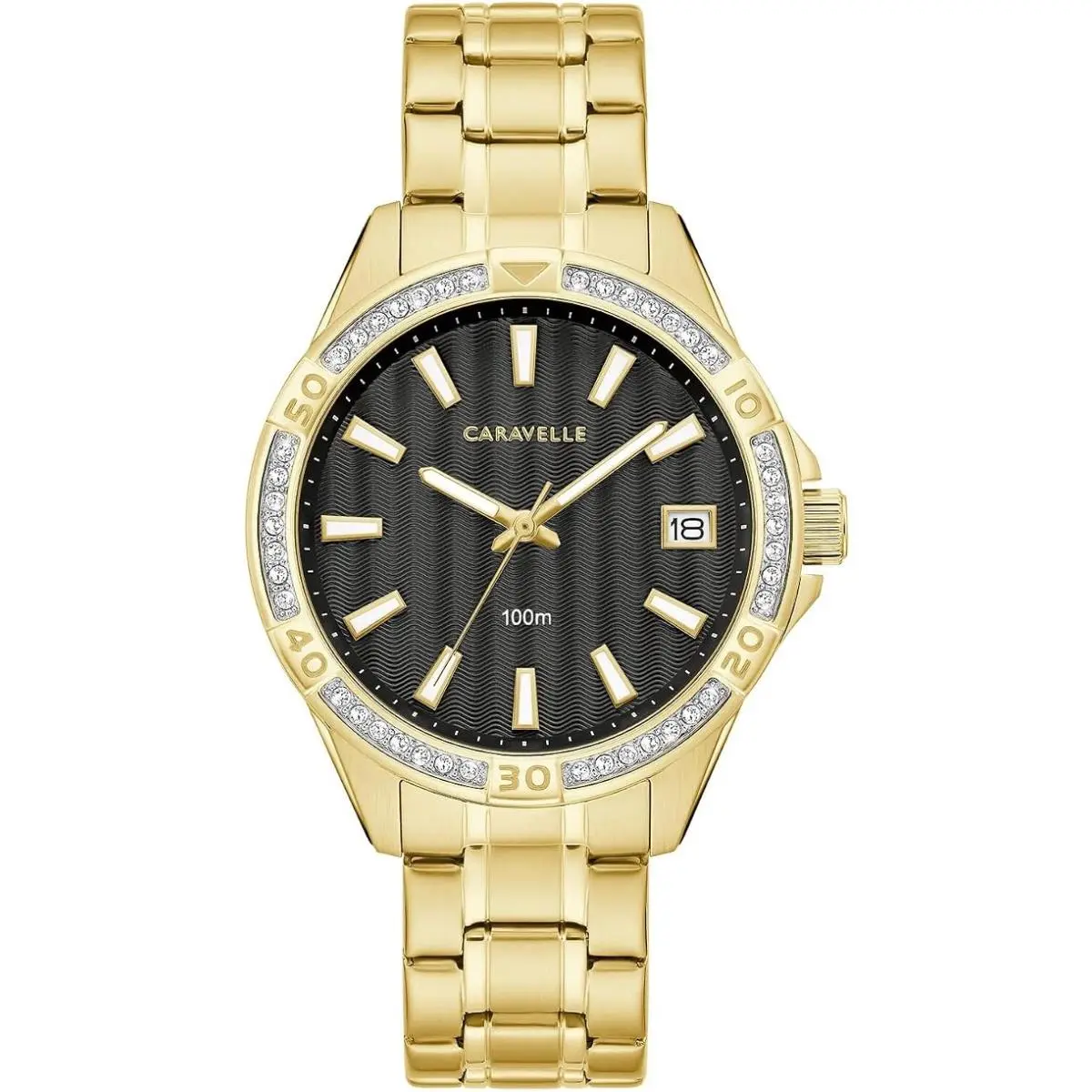 by Bulova 44M116 Aqualuxx Women`s Gold-tone Black Wave Dial 36mm by Caravelle