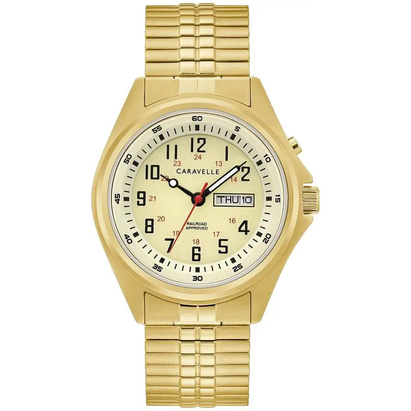 BY Bulova 44C112 Parchment Dial Gold Expansion Band 40MM Mens Watch by Caravelle