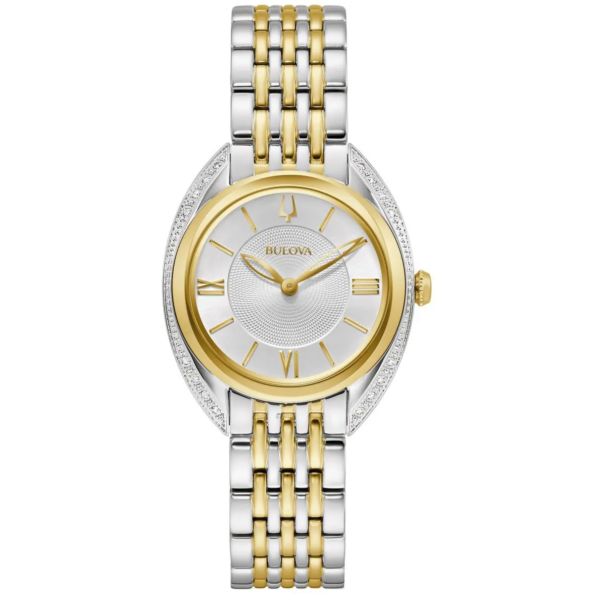 Bulova Ladies` Classic Diamond Quartz Two-tone Steel Watch Silver Dial 98R296 - Silver, Quartz
