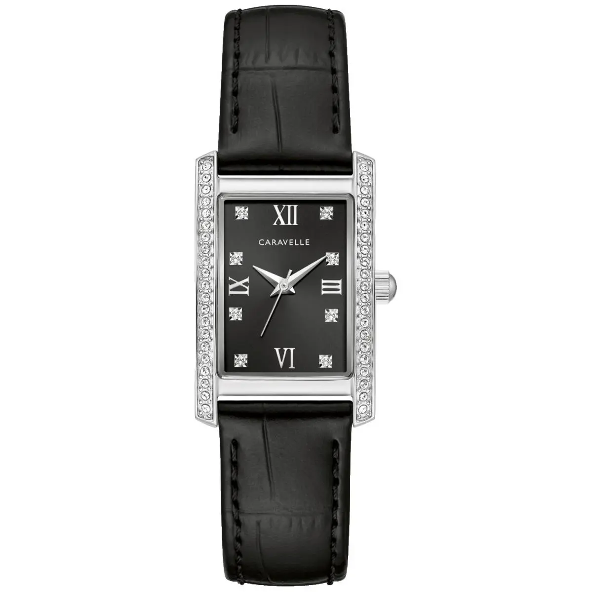 Caravelle BY Bulova 43L222 Black Crystal Dial Leather Strap 21MM Womens Watch