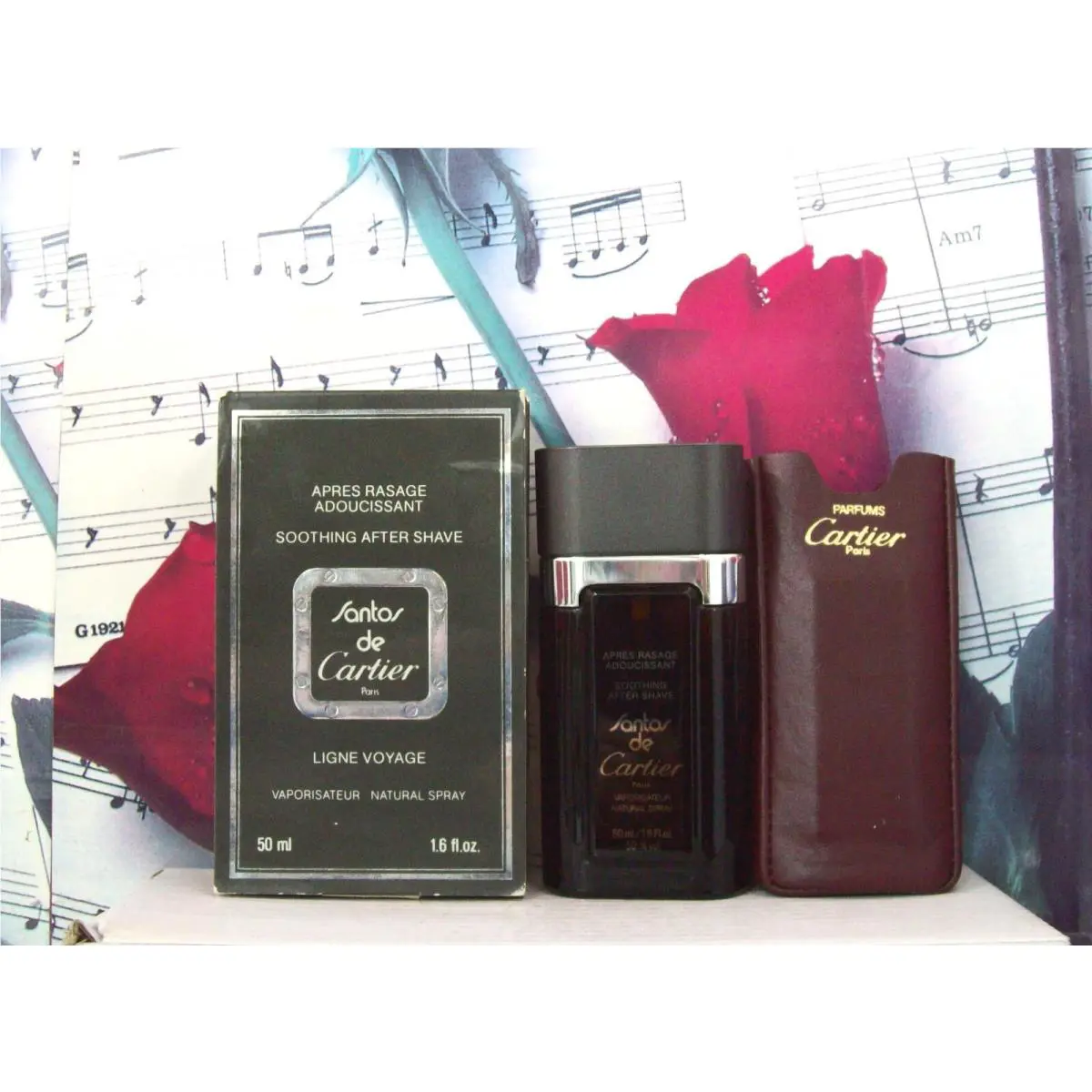 Santos De Cartier Soothing After Shave Spray 1.6 Fl. Oz. Vintage. Leather Cased