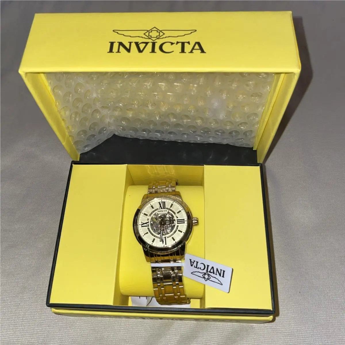 Objet D’art Gold Tone Men’s Automatic Watch Skeleton Dial 69129 Box3 by Invicta