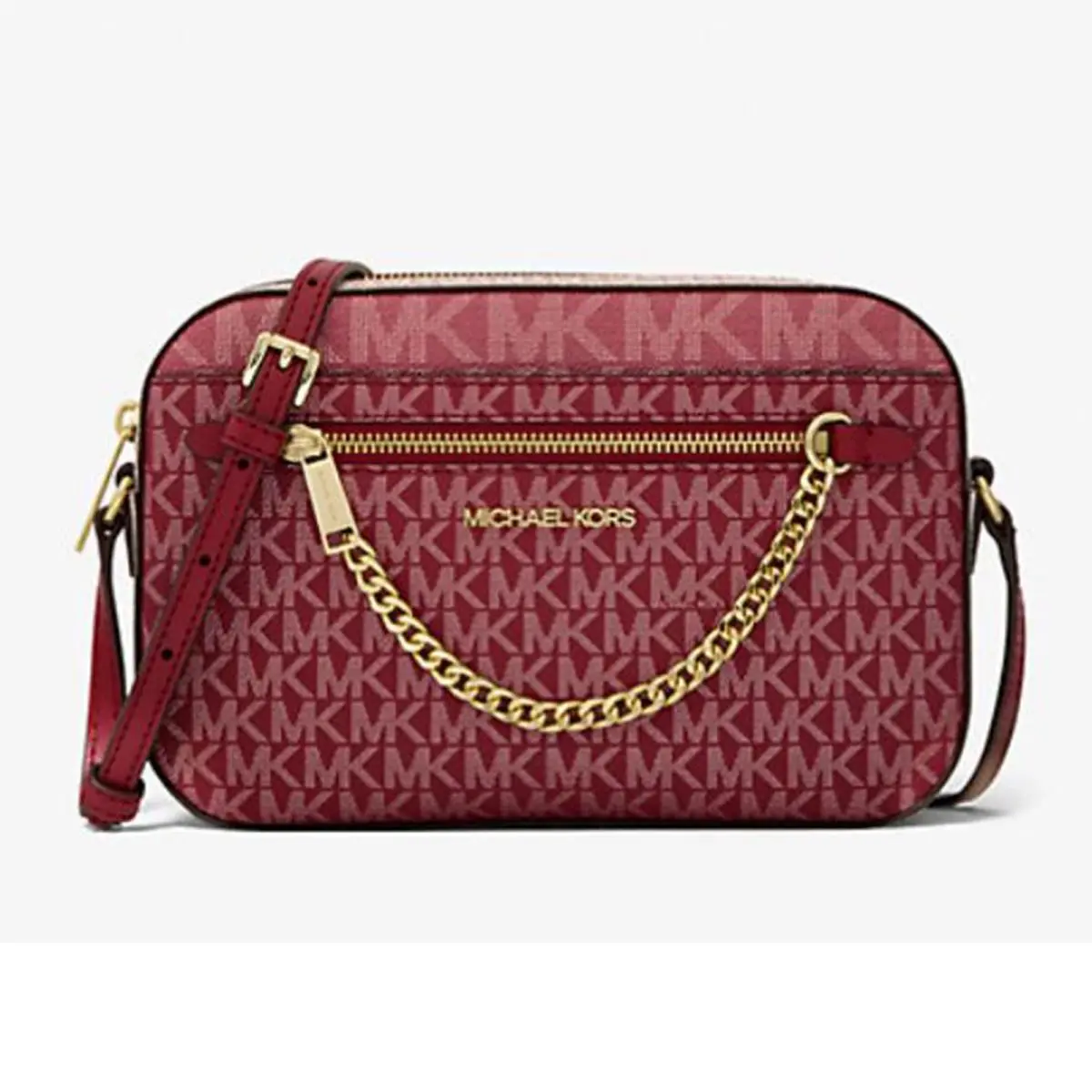 Michael Kors Jet Set Large Metallic Signature Logo Crossbody Bag Cherry 35F5GTTC