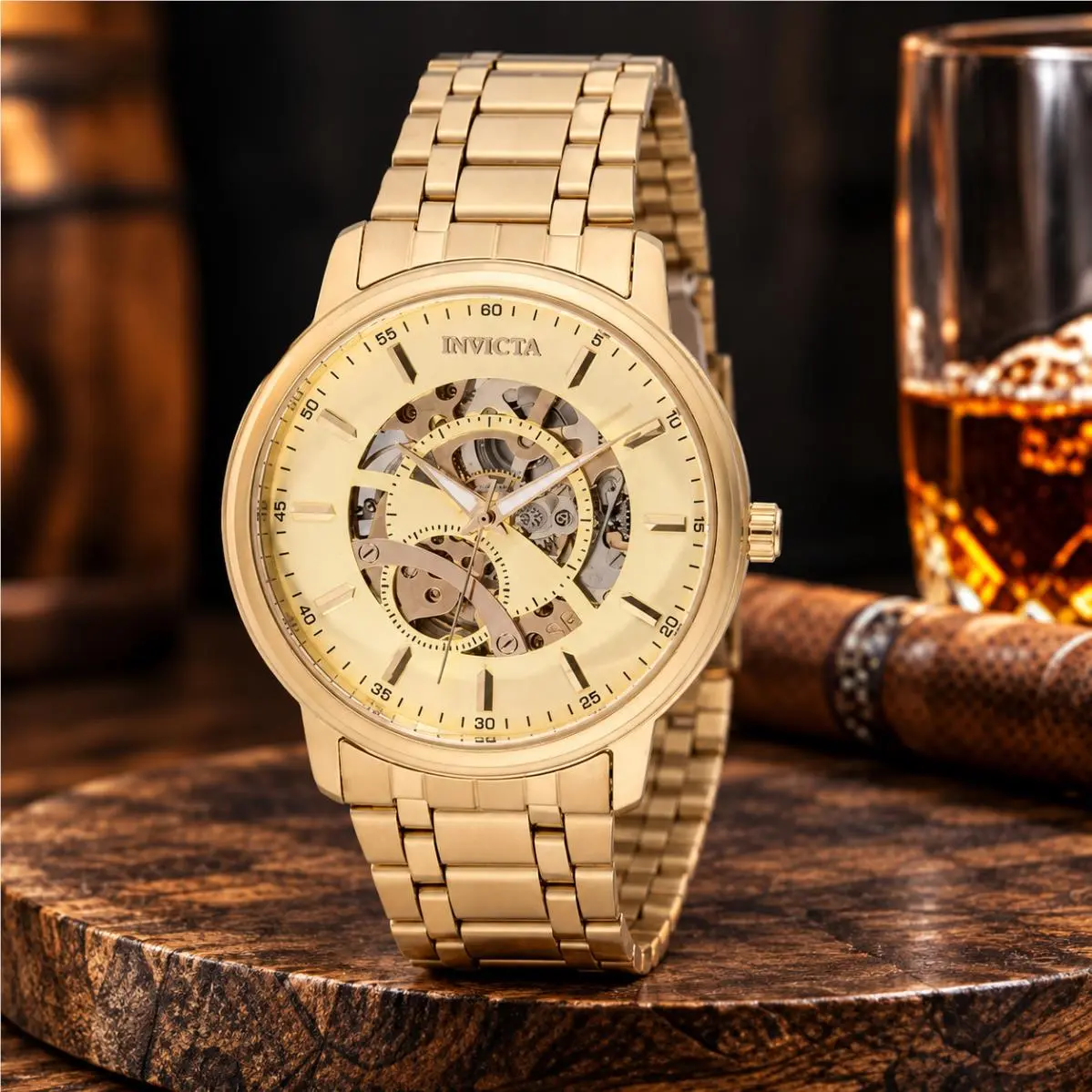 Invicta Objet D Art Automatic Men`s Watch W/skeleton Dial - 42.5mm Gold 69119