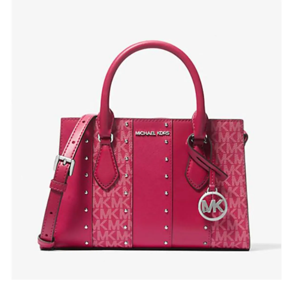Michael Kors Sheila Small Studded Patchwork and Signature Logo Satchel Dark Ras
