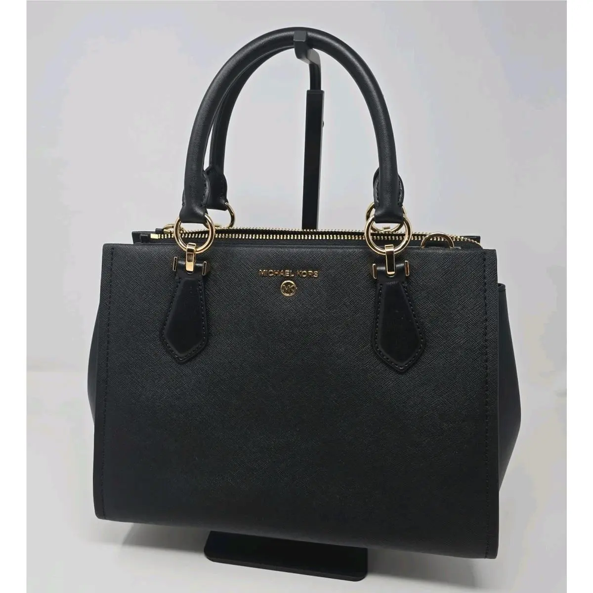 Michael Kors Marilyn Medium Leather Satchel Black Crossbody Purse
