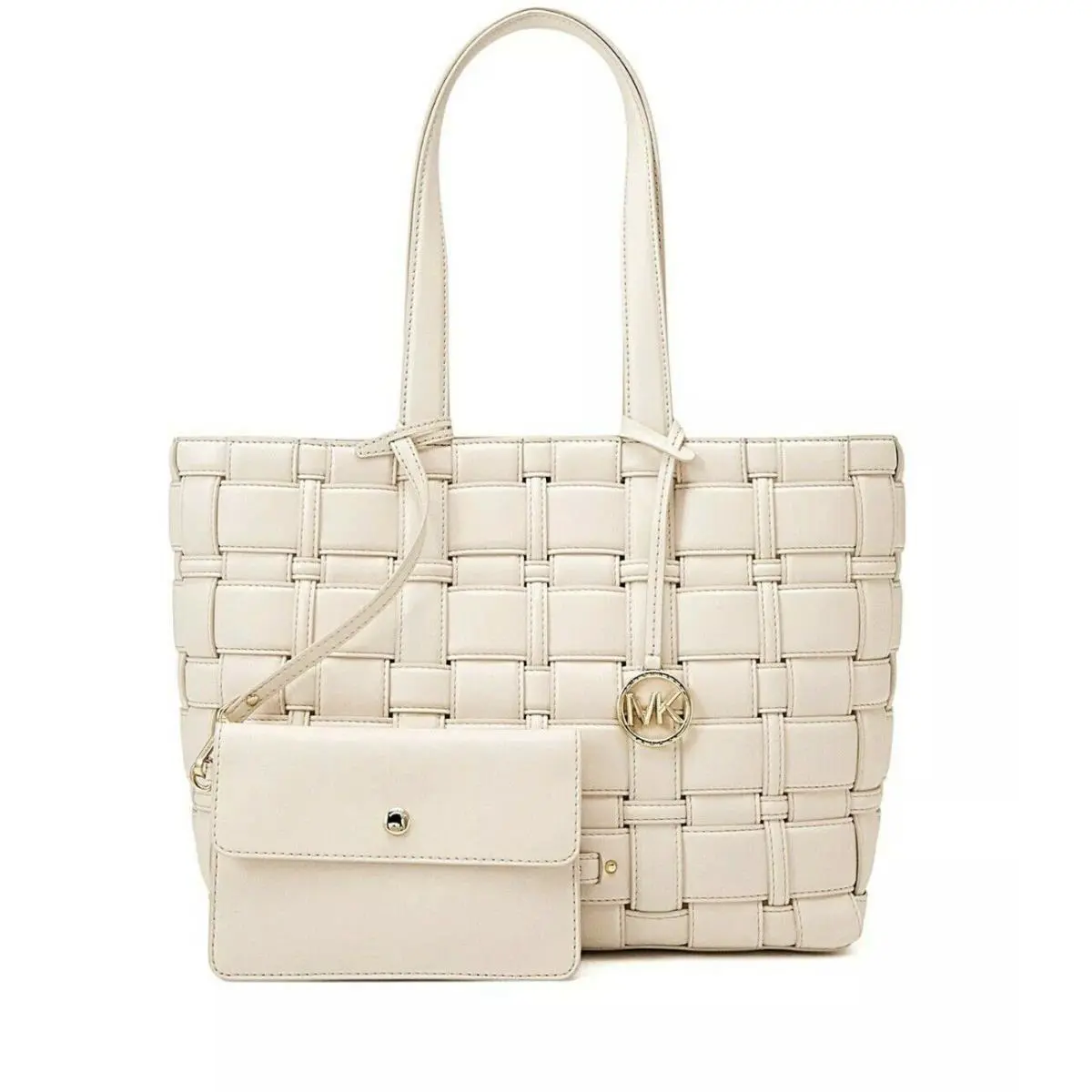 Michael Kors Tote Pouch Shoulder-bag Ivy Basket Weave Cream Bucket Bag