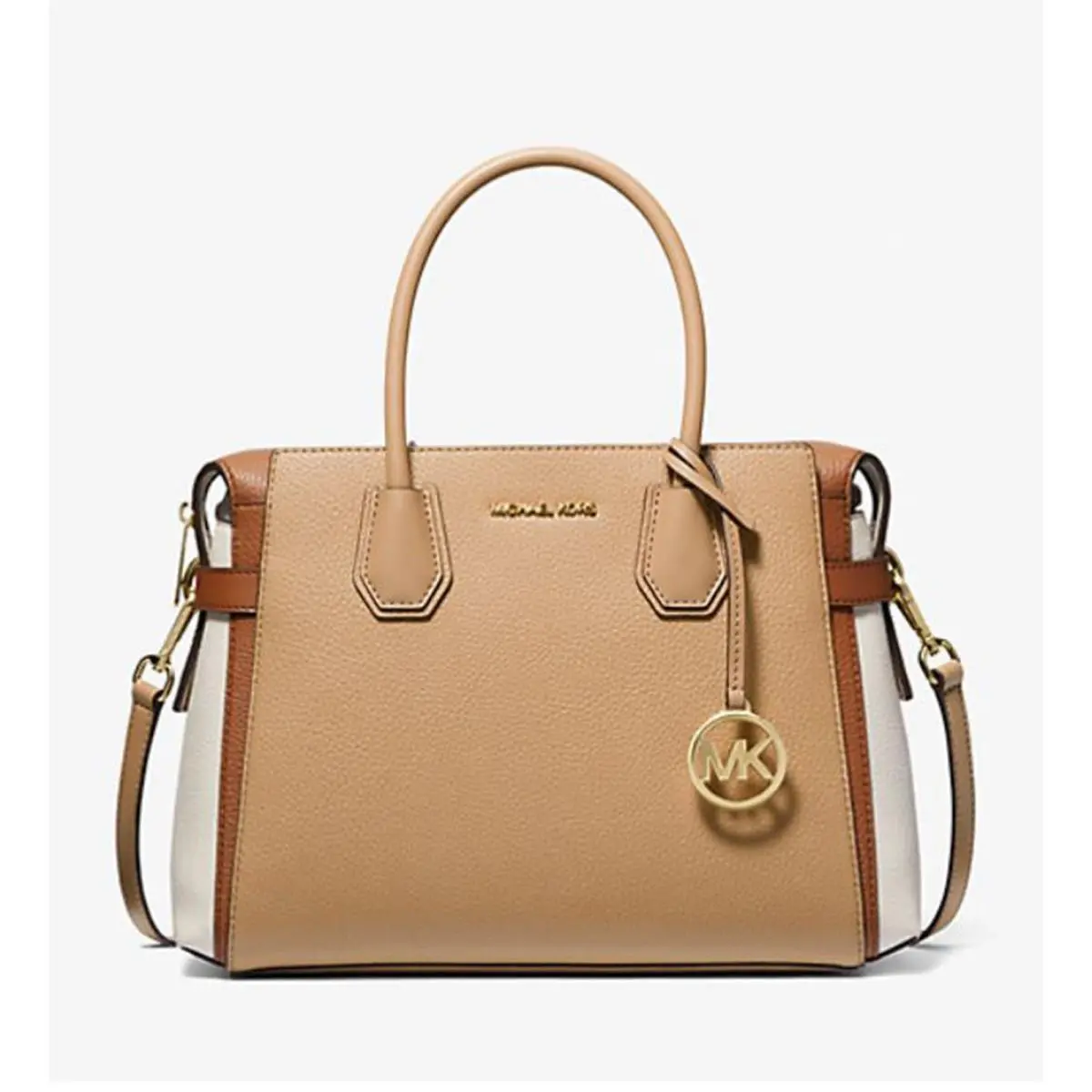 Mercer Medium Color-block Belted Satchel Camel 35S4GM9S8L-222 by Michael Kors