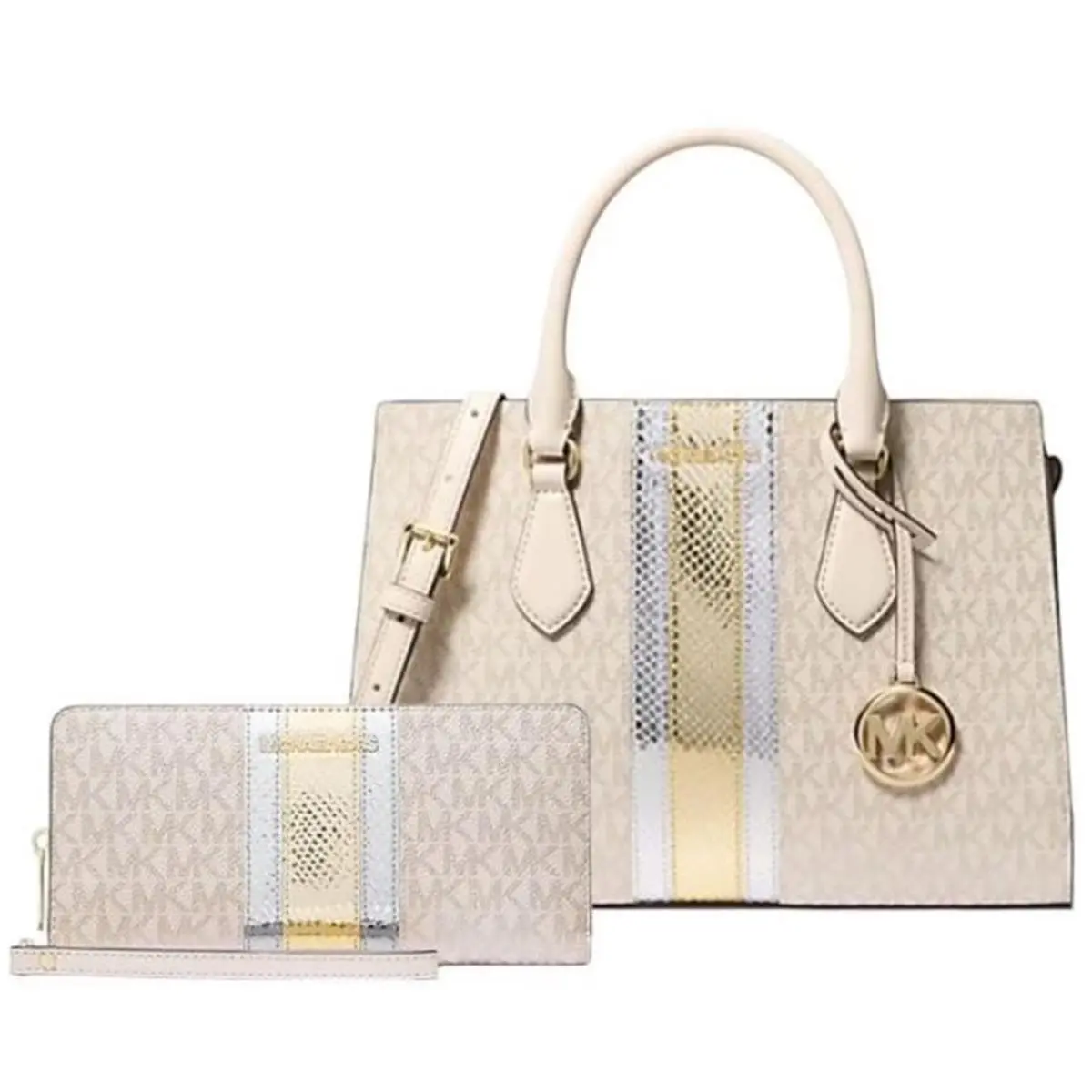 Michael Kors Women`s Sheila Medium Signature Logo Satchel with Large Continenta
