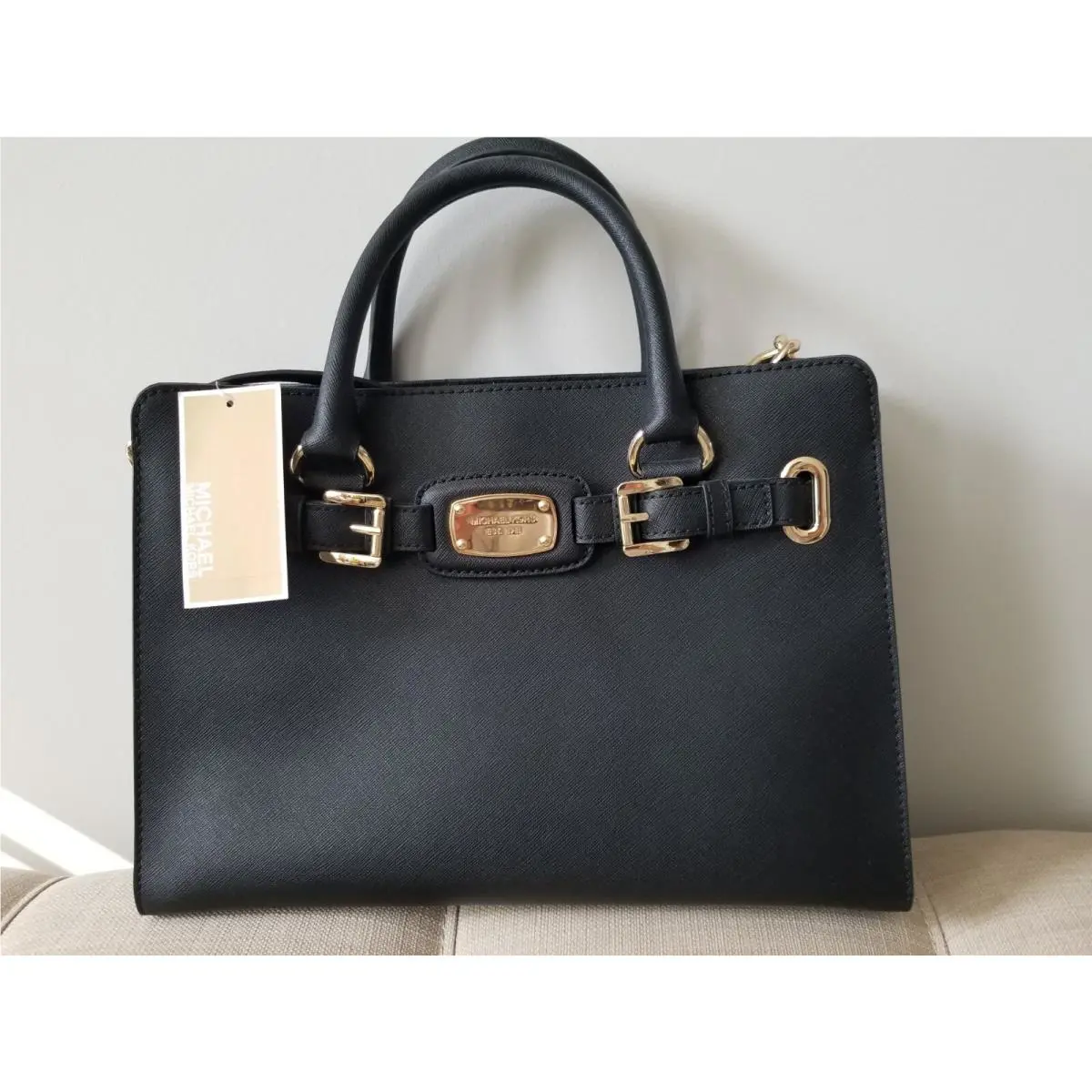 Michael Kors Medium Hamilton Black Leather Satchel Purse