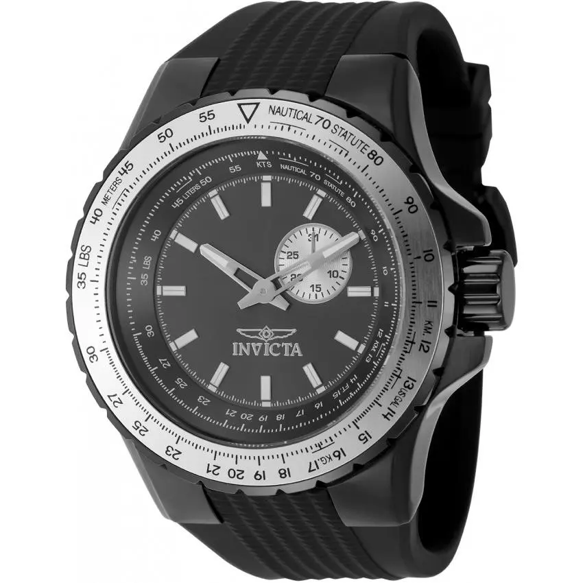Invicta Aviator Quartz Gunmetal Dial Men`s Watch 49720 - Dial: Gunmetal, Band: Black, Bezel: Black
