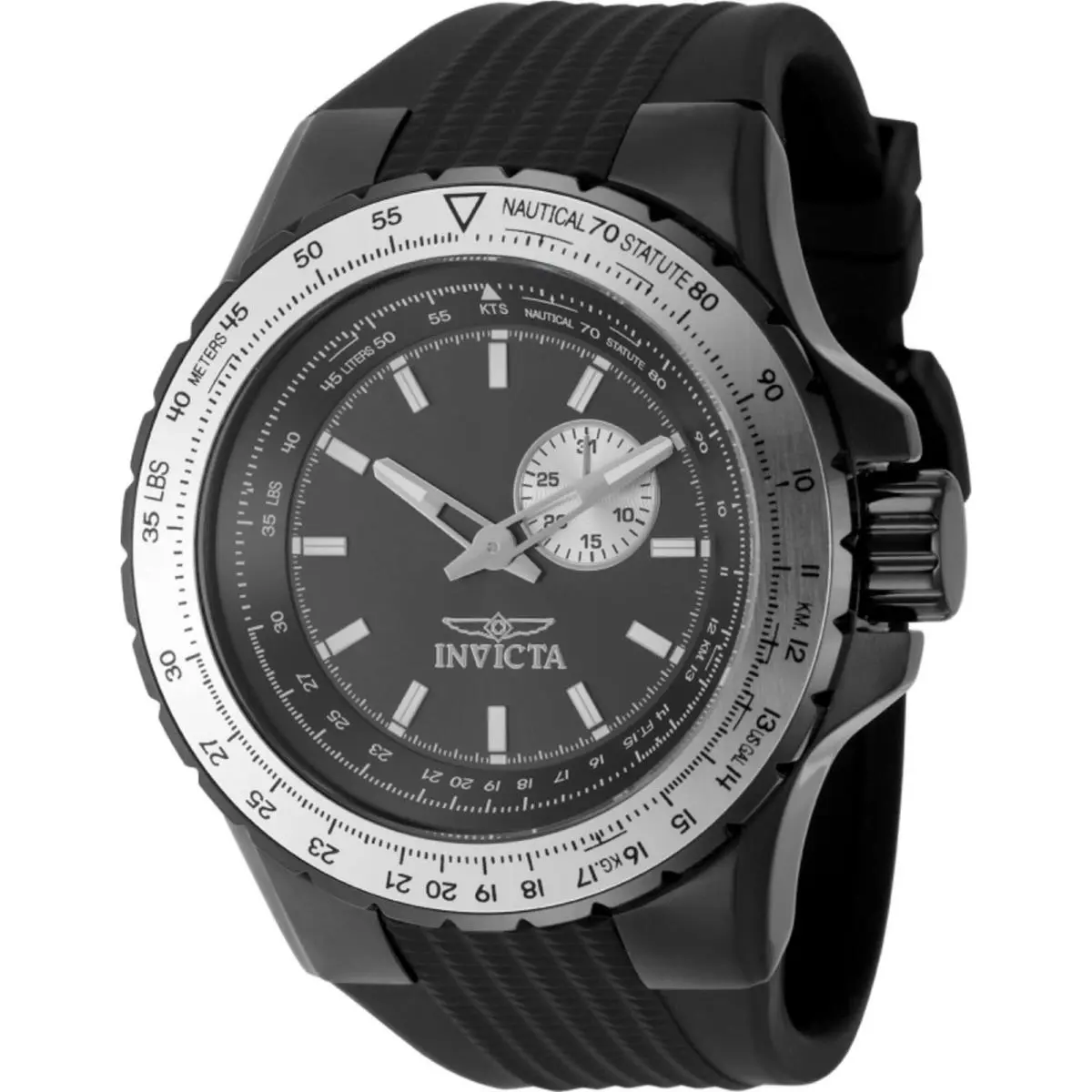Invicta Men`s Watch Aviator Quartz Gunmetal Dial Black Silicone Strap 49720 - Dial: Black, Band: Black