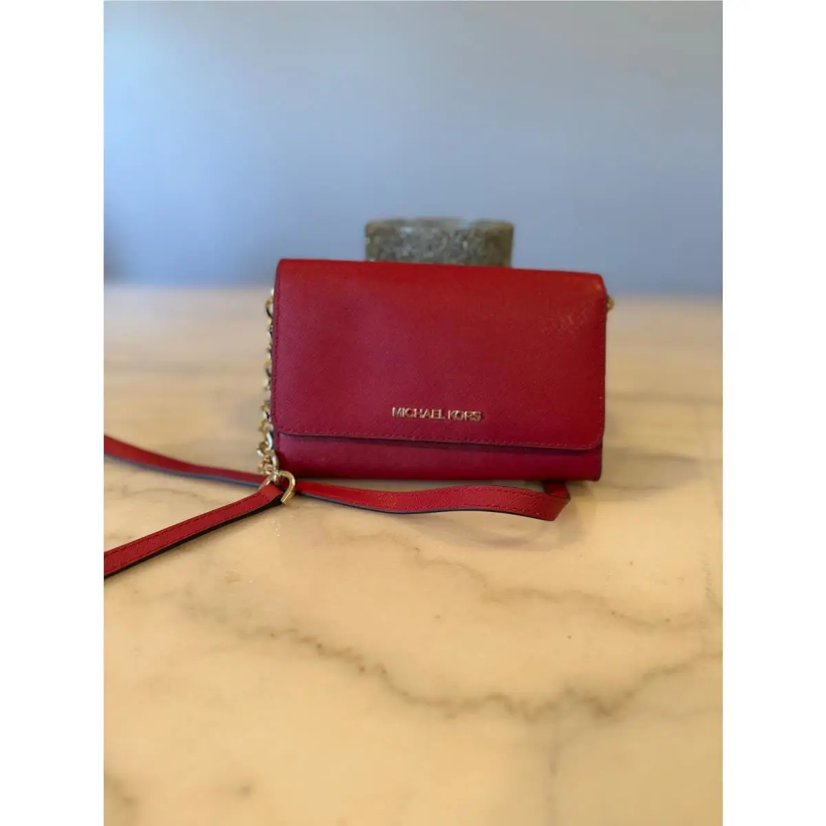 Michael Kors Jet Set Travel Crossbody Phone Wallet Clutch Scarlet Red Leather